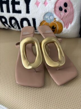 Jeffrey Campbell Nude Sandals with Gold Accent